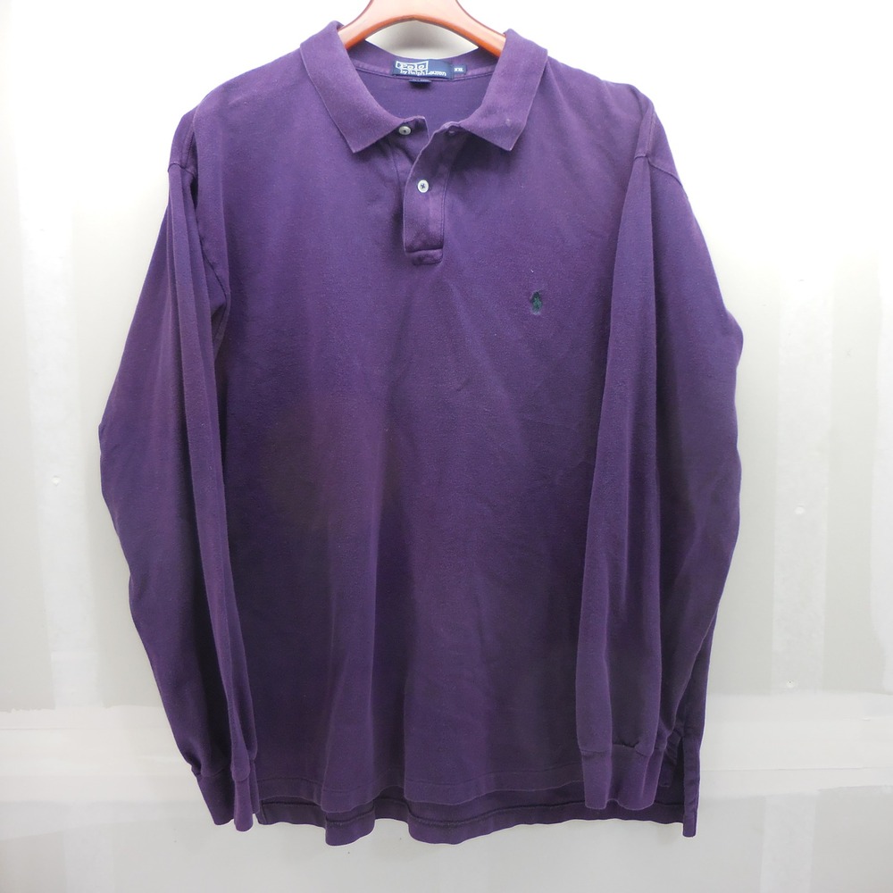 Polo Ralph Lauren Mens XXL Purple Long Sleeve Pique Cotton Pony Logo Polo Shirt